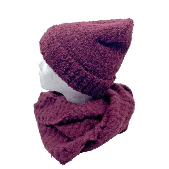 Britts Knits Beanie Hat & Scarf Cowl Infinity Burgundy Wine Soft Warm Winter - Picture 13 of 14